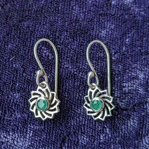 925 Sterling Silver Drop Earrings With Natural Green Emerald Stones
